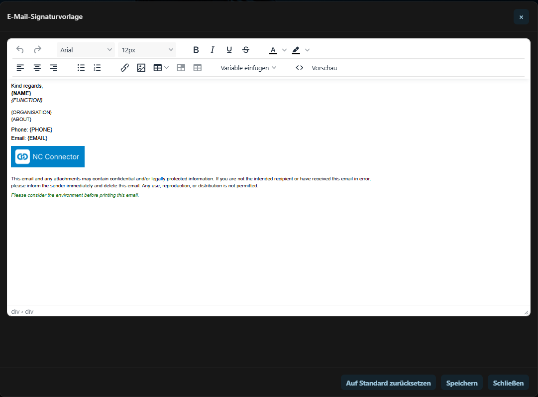 Zentral verwaltbare E-Mail-Signaturen im NC Connector Backend