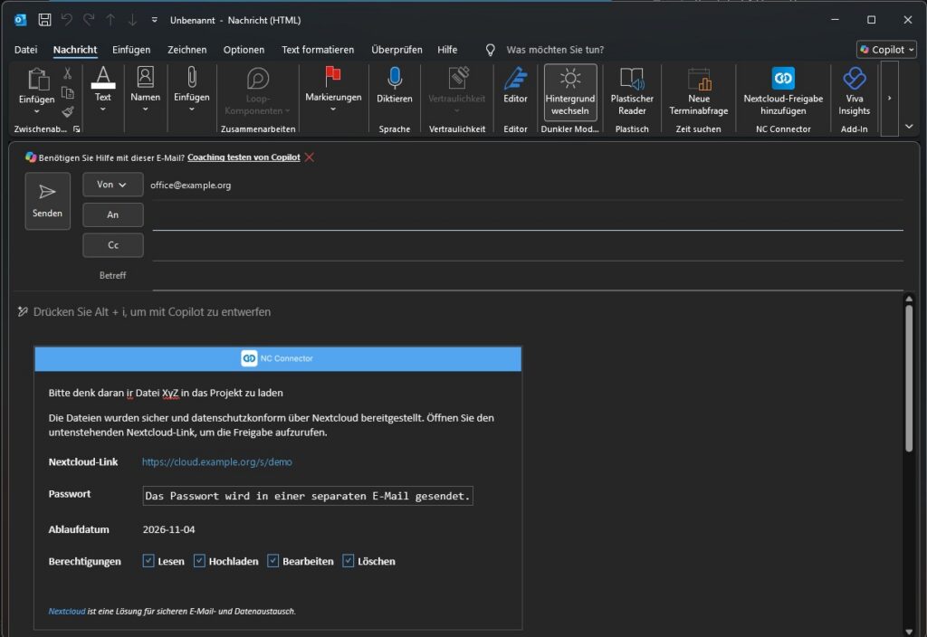 Fertige Freigabe in der E-Mail – mit Link, Ablaufdatum und Berechtigungen