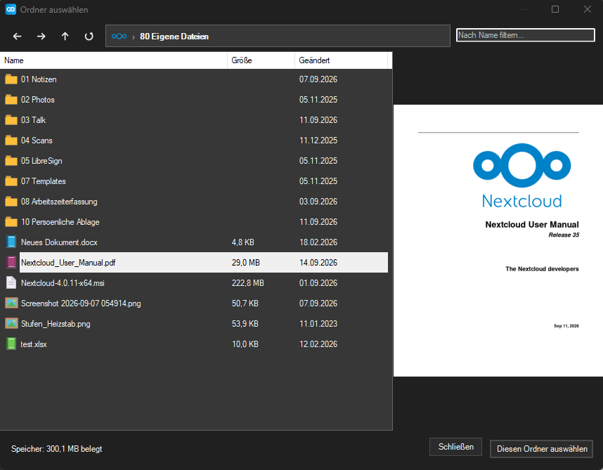 Meine Nextcloud durchsuchen – Ordner auswählen und Dateien in der Vorschau ansehen